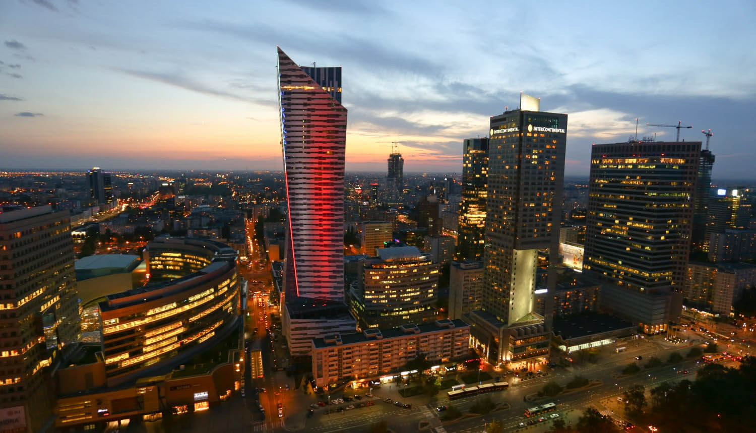 An aerial shot of a cityscape to employment agency in poland