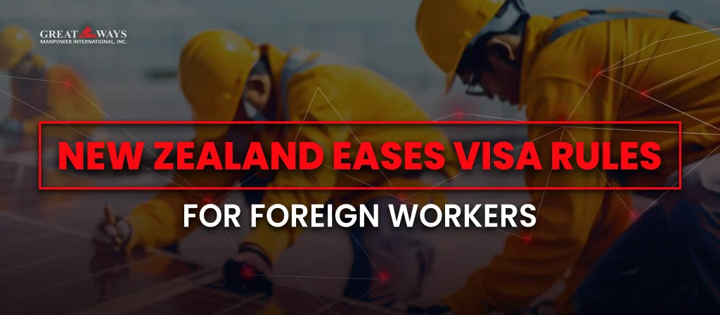 Foreign workers in safety gear—New Zealand eases visa rules for skilled labor and international employment.